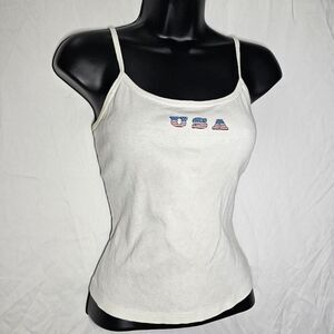 Vintage y2k 90s USA patriotic white baby tee tank top